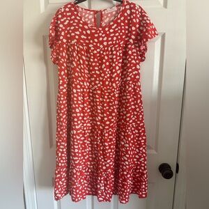 Chic orange and White Patterned Midi Dress